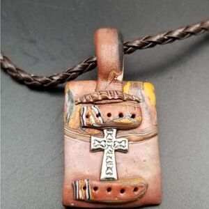 Leather southwestern cross cowgirl necklace N429